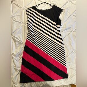 Sandra Darren Striped Black and Pink Women's Dress size 16 NWT